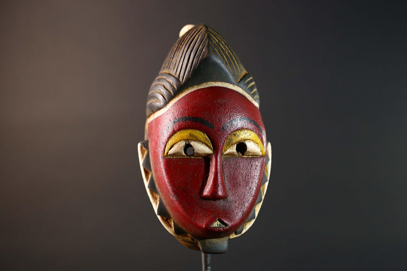 African Red Tribal Mask Carved Wood Vintage Home Decor Wall Art Gift Unique Sculpture Handcrafted ArtisanMade Decorative Accent-G5753