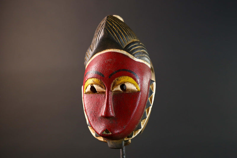 African Red Tribal Mask Carved Wood Vintage Home Decor Wall Art Gift Unique Sculpture Handcrafted ArtisanMade Decorative Accent-G5753