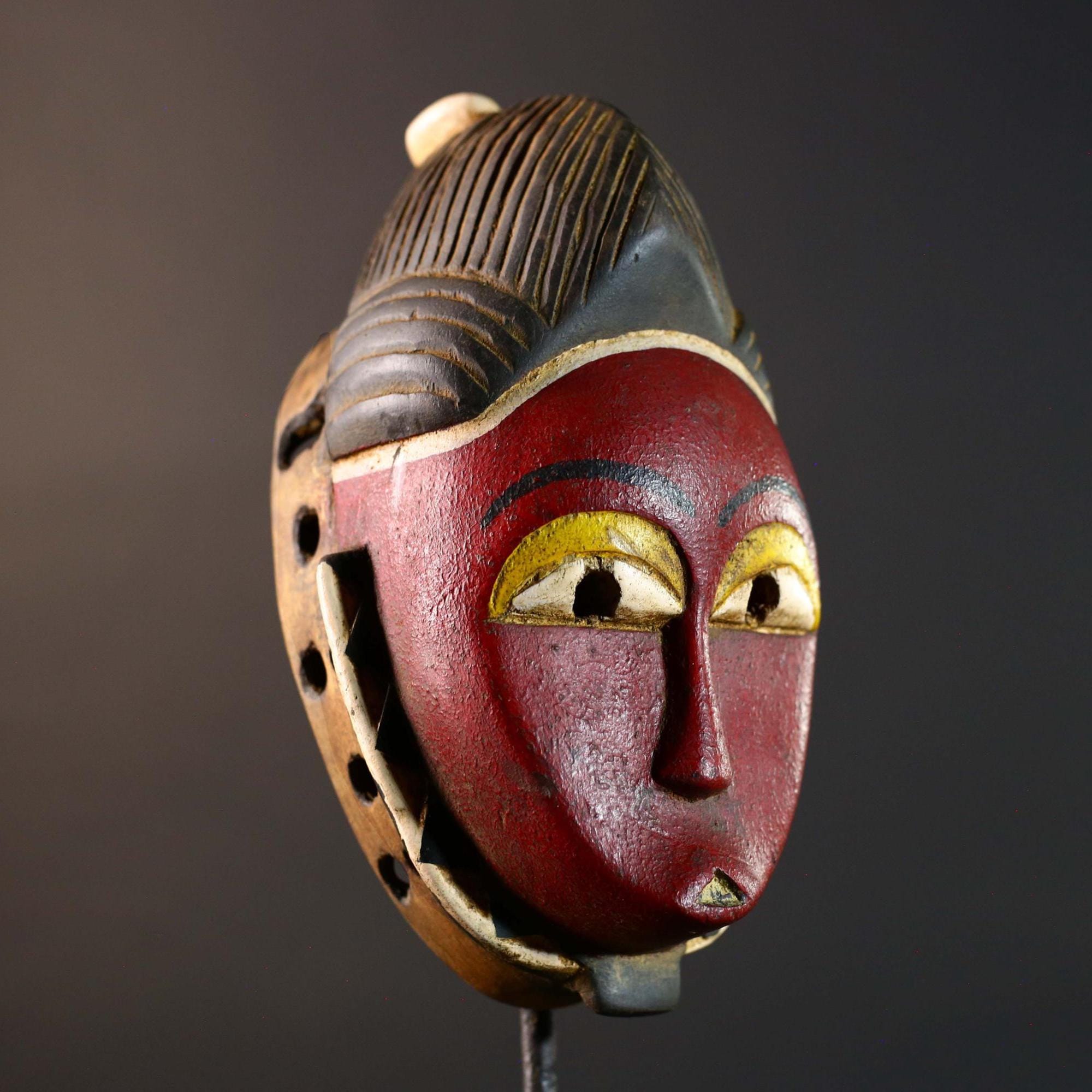 African Red Tribal Mask Carved Wood Vintage Home Decor Wall Art Gift Unique Sculpture Handcrafted ArtisanMade Decorative Accent-G5753