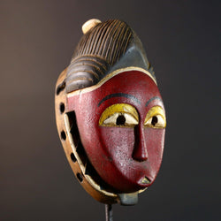 African Red Tribal Mask Carved Wood Vintage Home Decor Wall Art Gift Unique Sculpture Handcrafted ArtisanMade Decorative Accent-G5753