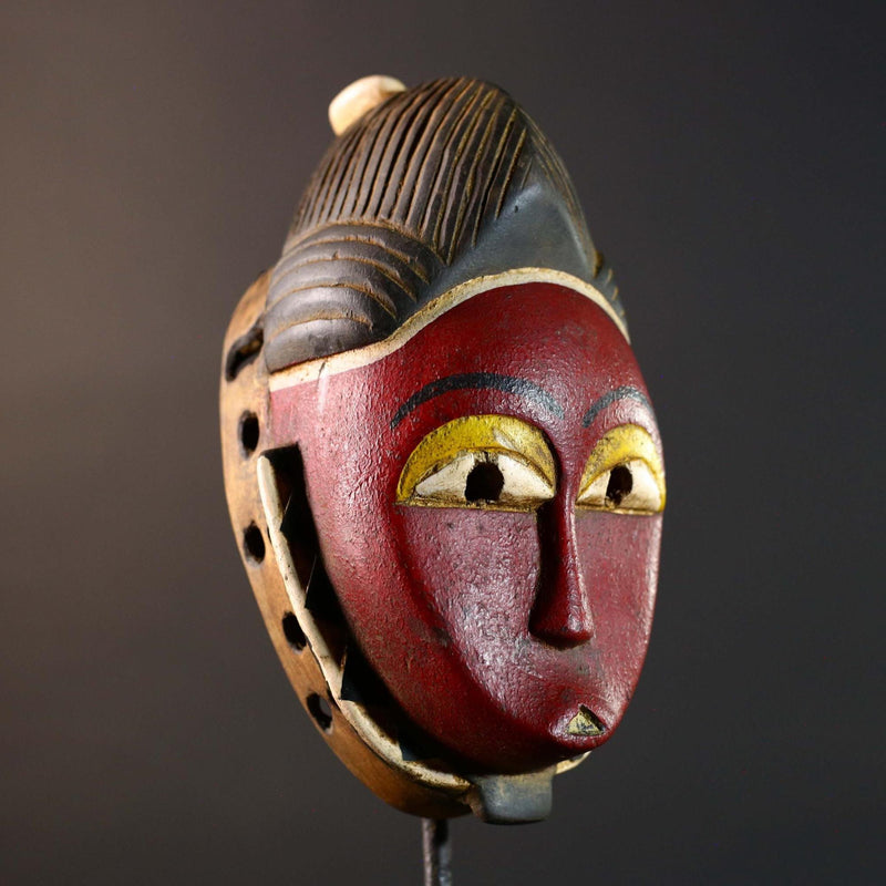 African Red Tribal Mask Carved Wood Vintage Home Decor Wall Art Gift Unique Sculpture Handcrafted ArtisanMade Decorative Accent-G5753