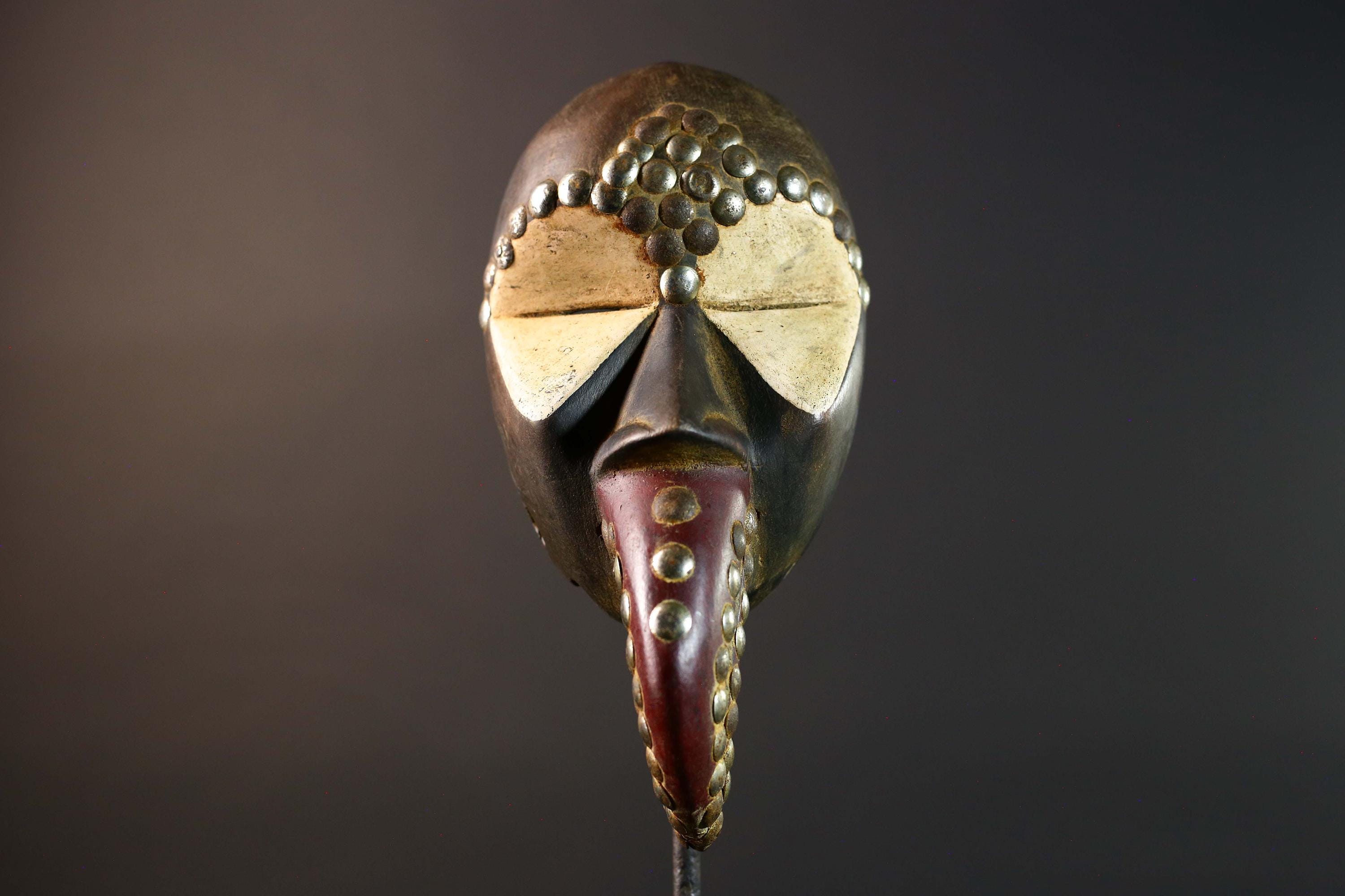 African Dan Bird Mask Carved Wood Tribal Face Art Home Decor Wall Sculpture Vintage Collectible Unique Gift Accent Made Collectible-G5754