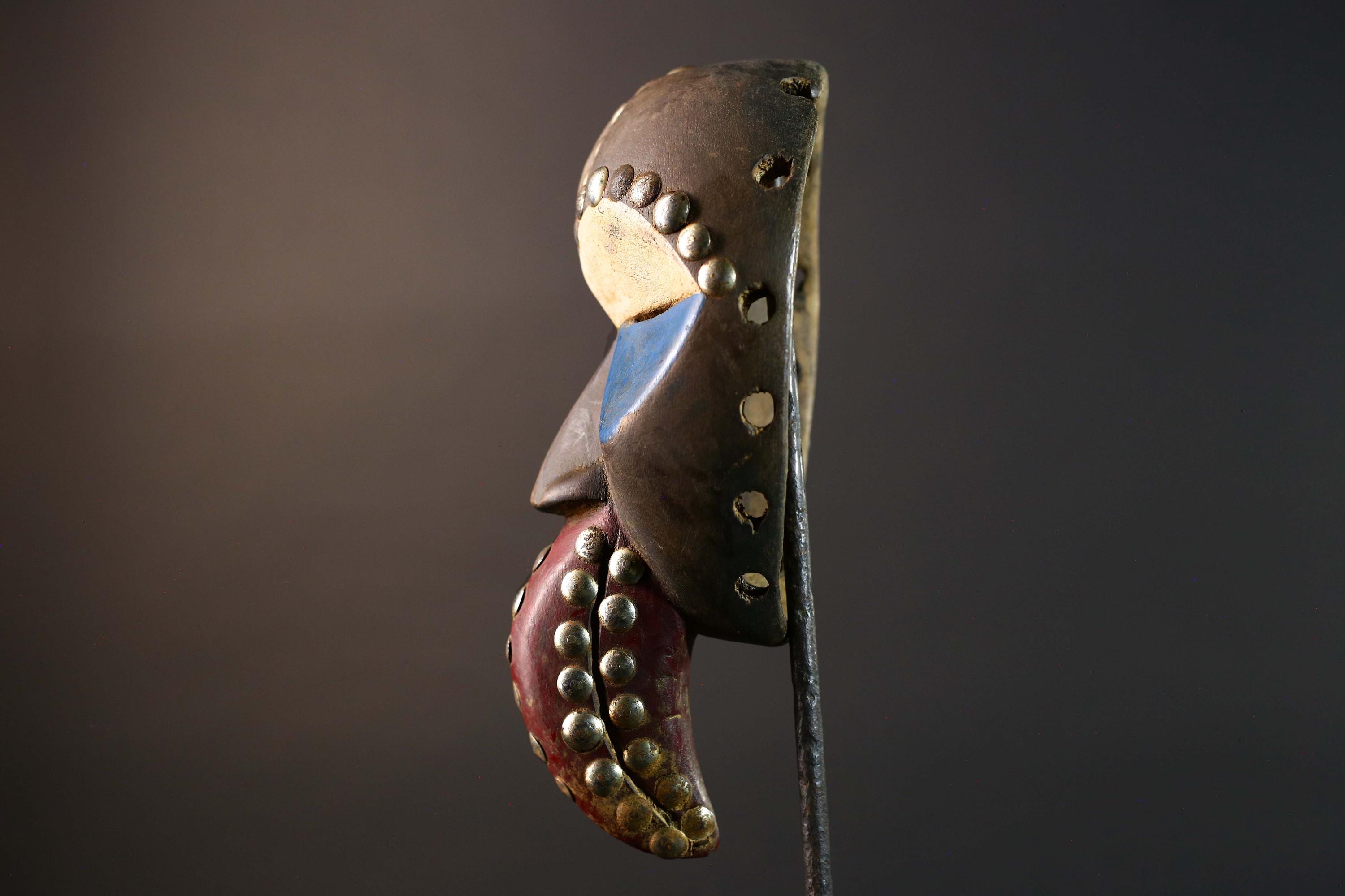 African Dan Bird Mask Carved Wood Tribal Face Wall Art Home Decor Vintage Collectible Unique Gift Accent Sculpture Artisan Made-G5755