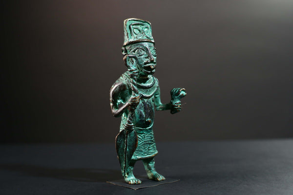African Nigerian Bronze Tribal Figure Sculpture | Handcrafted Benin Style Vintage Art | Collectible West Africa Ritual Decor Statue-G5758