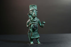 African Nigerian Bronze Tribal Figure Sculpture | Handcrafted Benin Style Vintage Art | Collectible West Africa Ritual Decor Statue-G5758