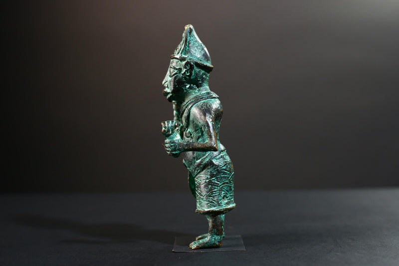 African Nigerian Bronze Tribal Figure Sculpture | Handcrafted Benin Style Vintage Art | Collectible West Africa Ritual Decor Statue-G5758