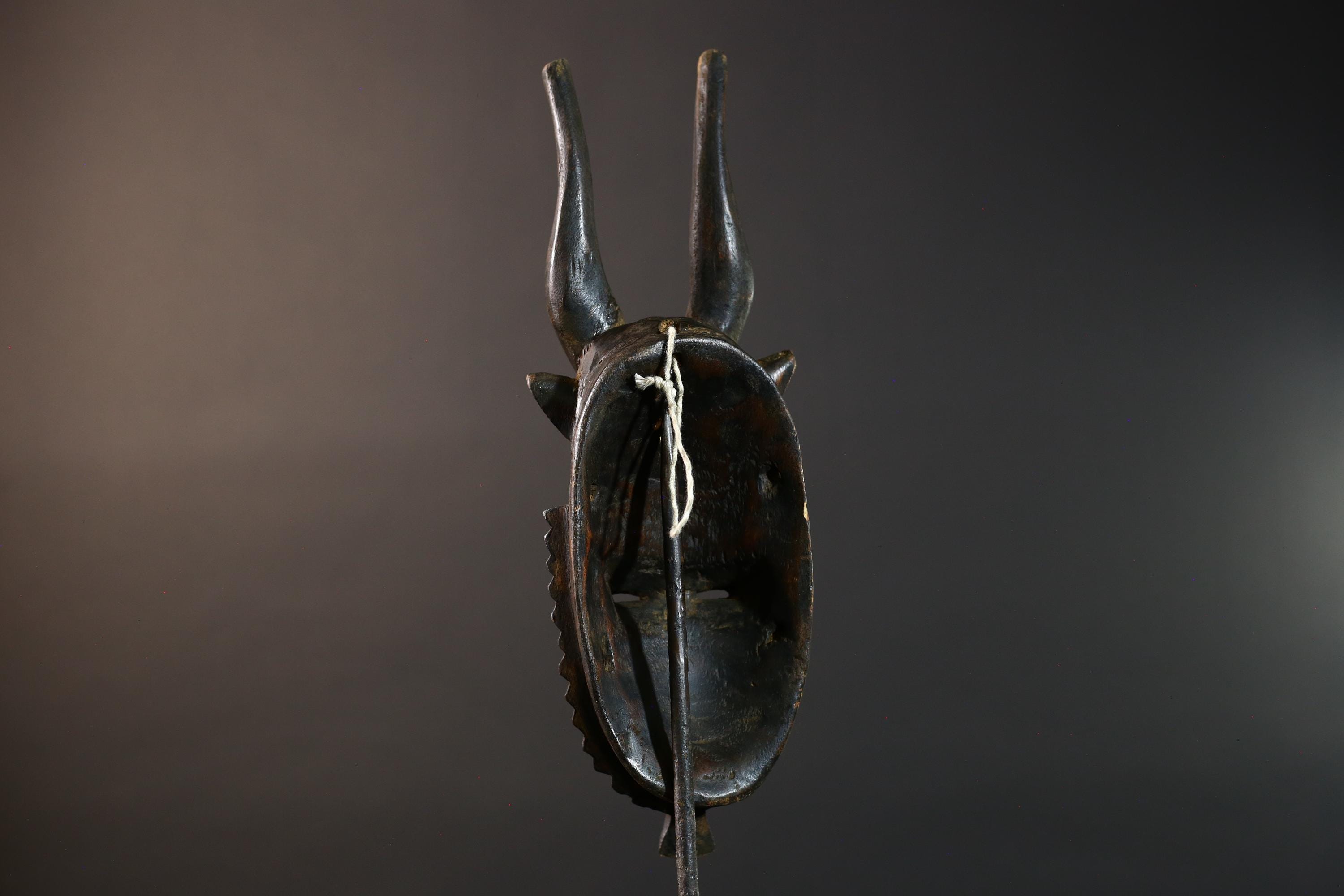 African Guro tribal mask red face carved wood with antelope horns Côte d’Ivoire art vintage wall decor cultural home sculpture-G5762