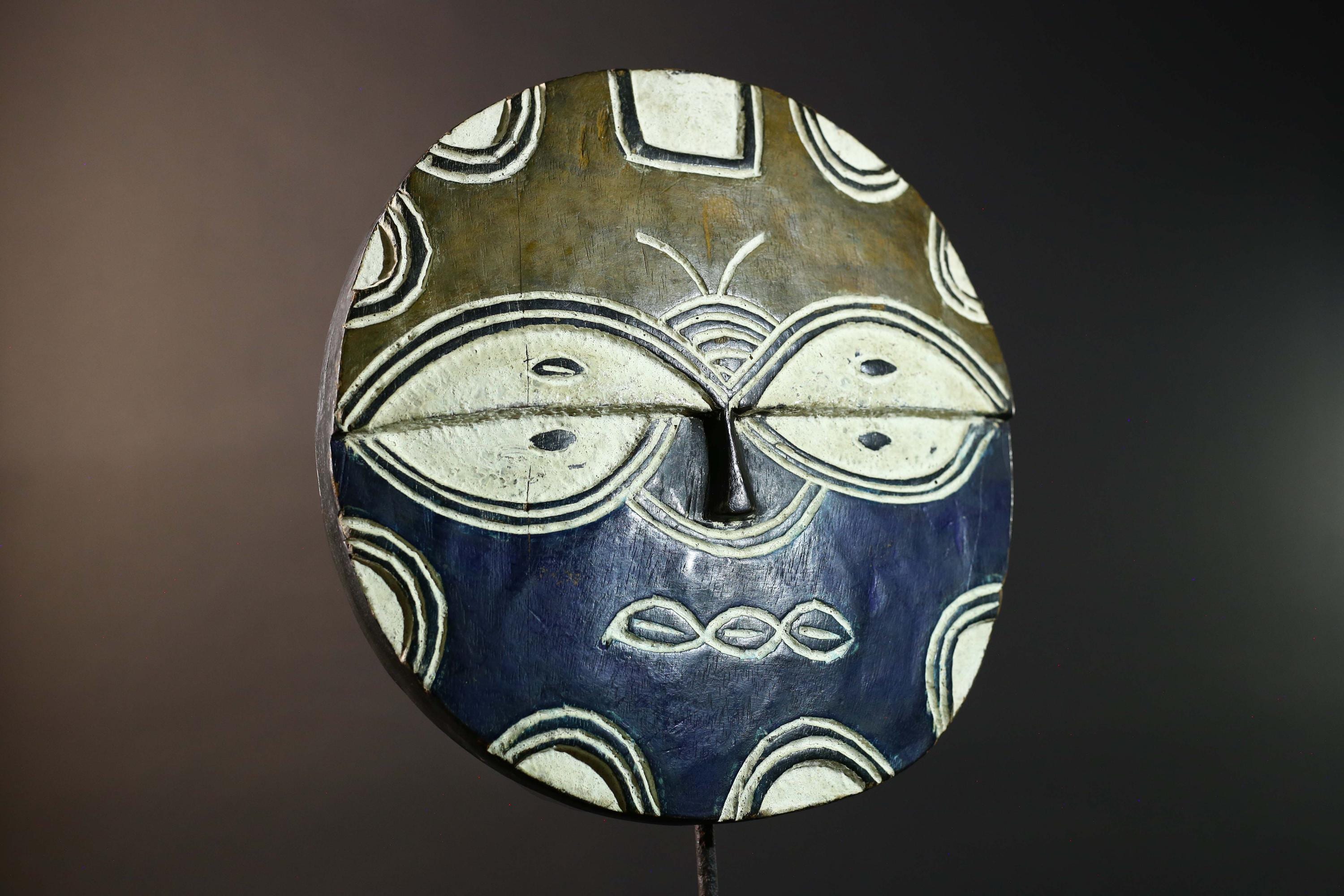 African Bwa Tribal Mask Painted Wood Geometric Wall Art Handmade Burkina Faso Decor Vintage Ethnic African Home Sculpture-G5766