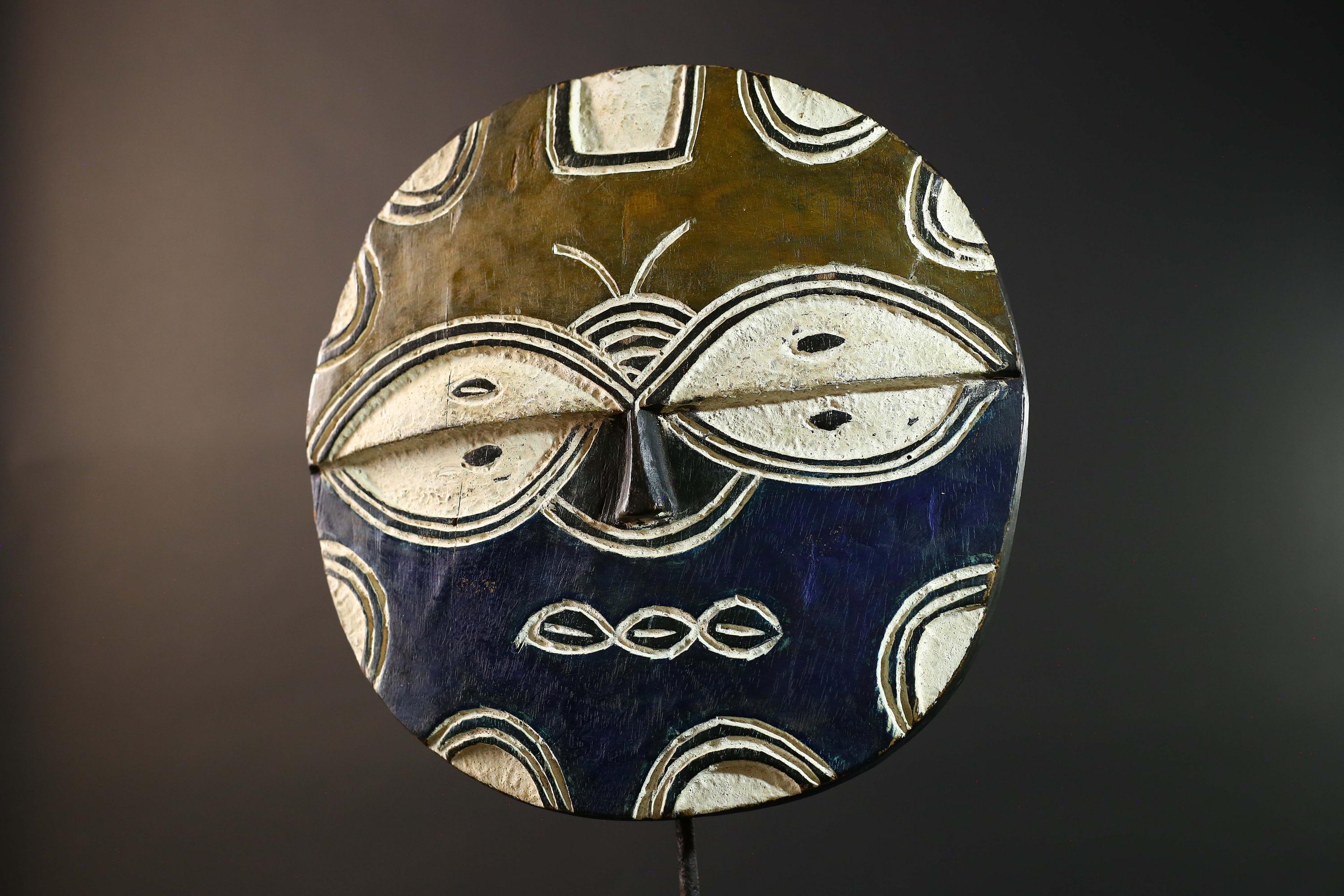 African Bwa Tribal Mask Painted Wood Geometric Wall Art Handmade Burkina Faso Decor Vintage Ethnic African Home Sculpture-G5766