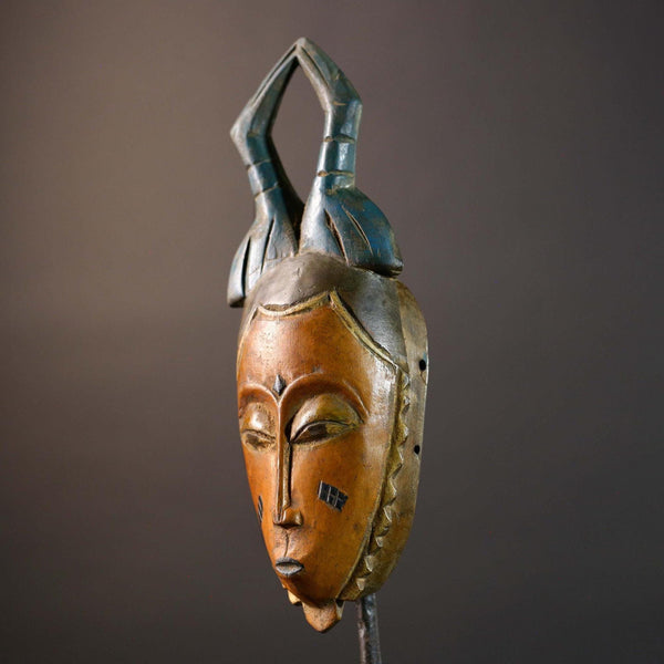 African Guro Tribal Mask with Antelope Crest Hand Carved Wood West African Art Vintage Home Wall Hanging Cultural Sculpture Decor-G5767