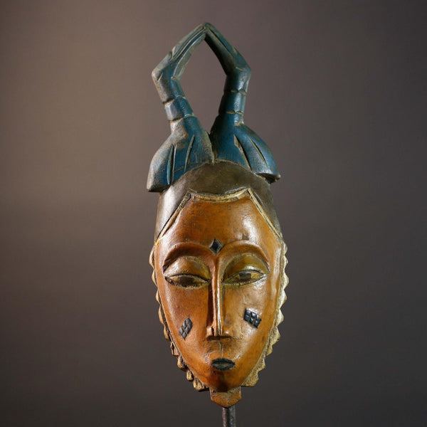 African Guro Tribal Mask with Antelope Crest Hand Carved Wood West African Art Vintage Home Wall Hanging Cultural Sculpture Decor-G5767