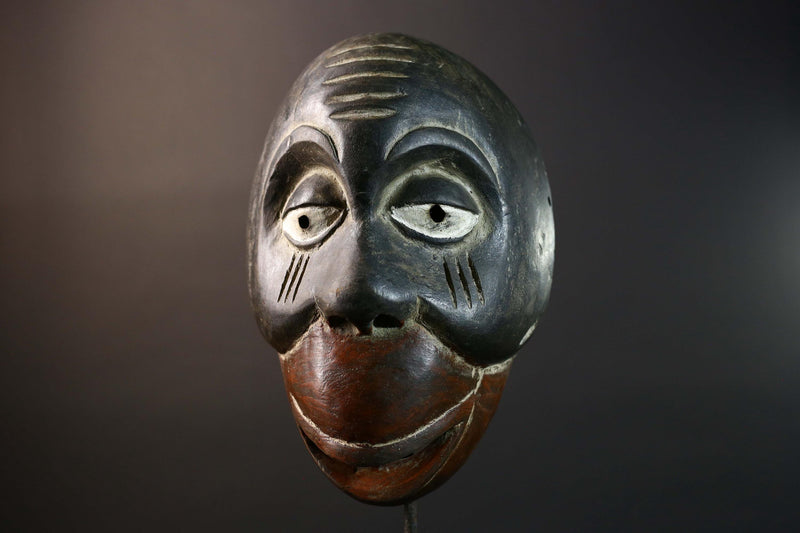 African Dan Tribal Mask Hand Carved Wood Face Black Red Brown Scarification Lines Traditional West African Wall Art Decor-G5771