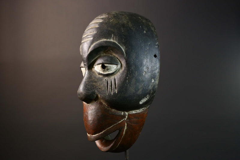 African Dan Tribal Mask Hand Carved Wood Face Black Red Brown Scarification Lines Traditional West African Wall Art Decor-G5771