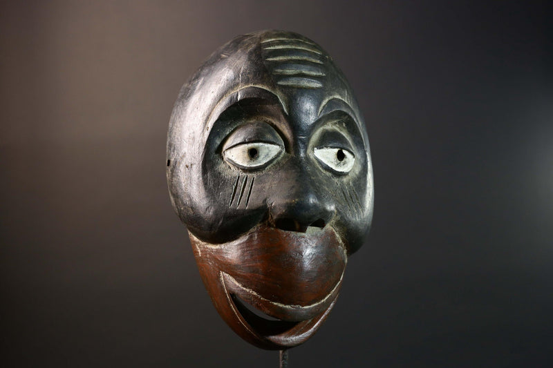 African Dan Tribal Mask Hand Carved Wood Face Black Red Brown Scarification Lines Traditional West African Wall Art Decor-G5771