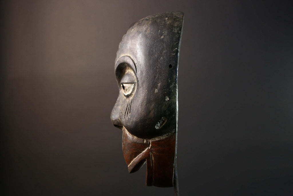 African Dan Tribal Mask Hand Carved Wood Face Black Red Brown Scarification Lines Traditional West African Wall Art Decor-G5771