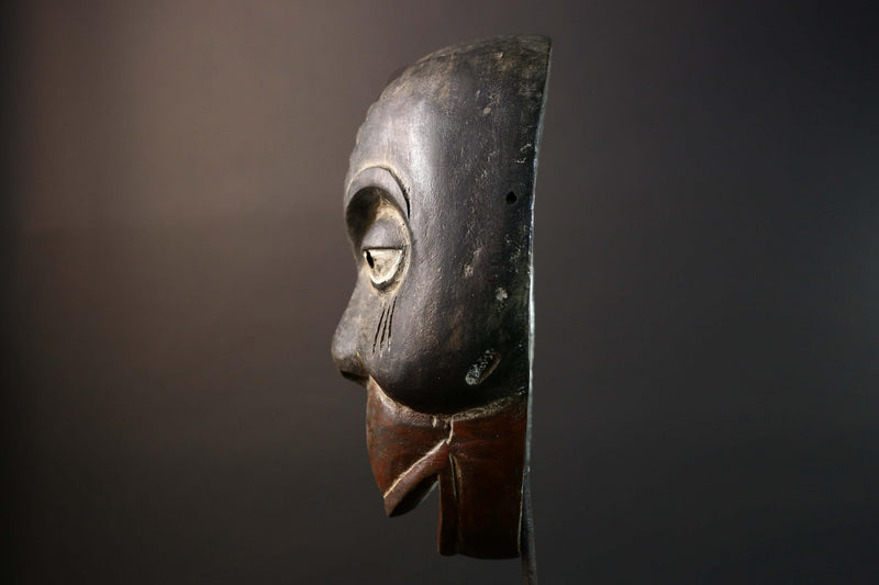 African Dan Tribal Mask Hand Carved Wood Face Black Red Brown Scarification Lines Traditional West African Wall Art Decor-G5771