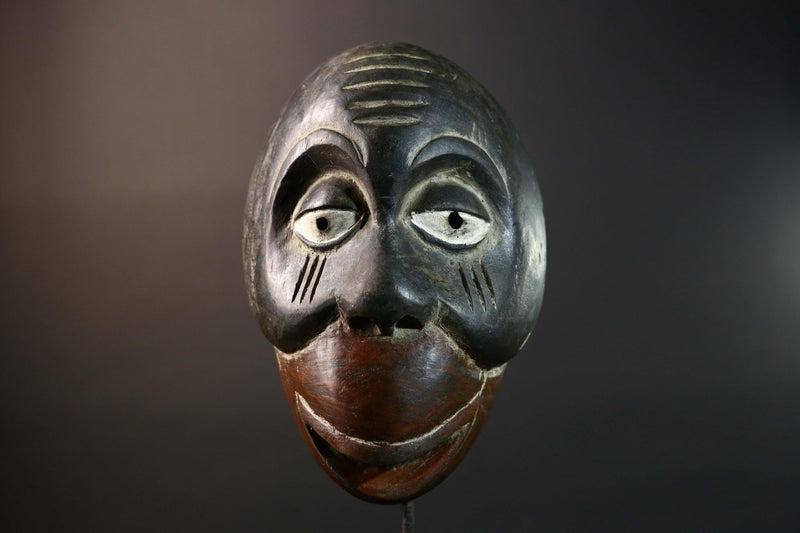 African Dan Tribal Mask Hand Carved Wood Face Black Red Brown Scarification Lines Traditional West African Wall Art Decor-G5771