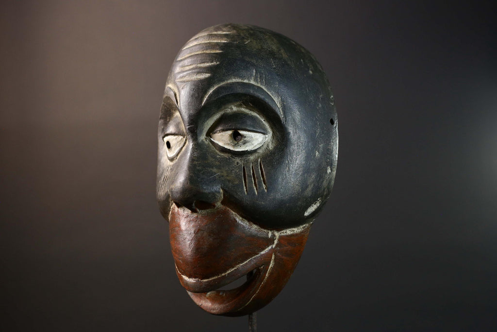 African Dan Tribal Mask Hand Carved Wood Face Black Red Brown Scarification Lines Traditional West African Wall Art Decor-G5771