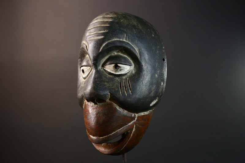 African Dan Tribal Mask Hand Carved Wood Face Black Red Brown Scarification Lines Traditional West African Wall Art Decor-G5771