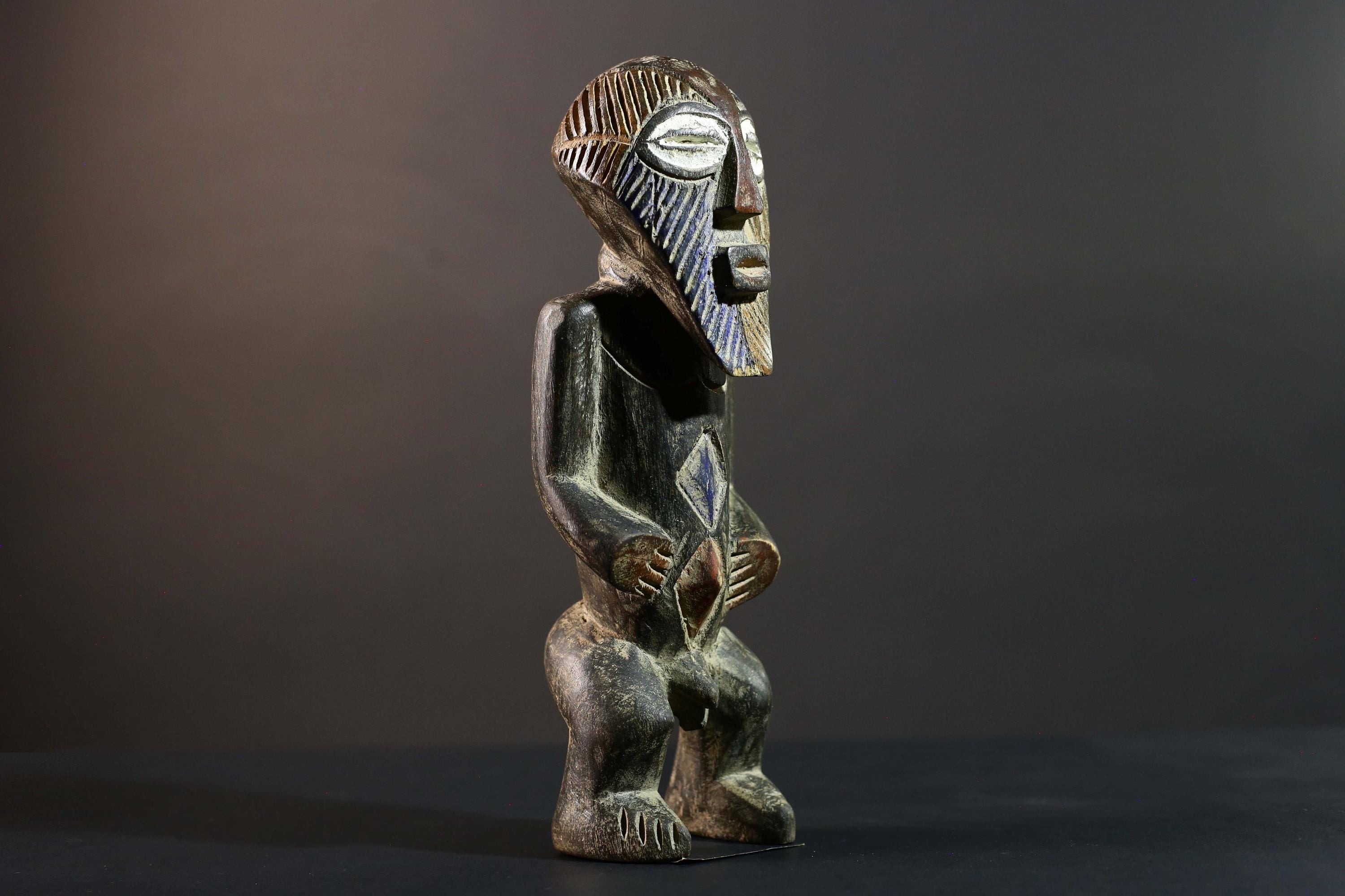 African Songye Statue Hand Carved Wood Congo Tribal Power Figure Art Decor-G5779
