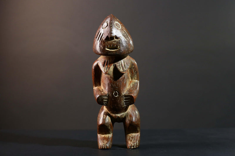 African Songye Power Figure Congo Tribal Statue Hand Carved Wood Spiritual Sculpture-G5782