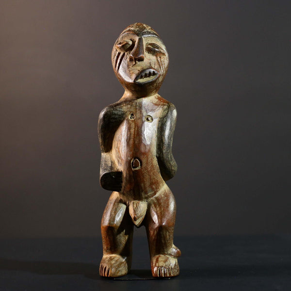 African Songye Power Figure Congo Tribal Statue Carved Wood Ethnographic Sculpture-G5783