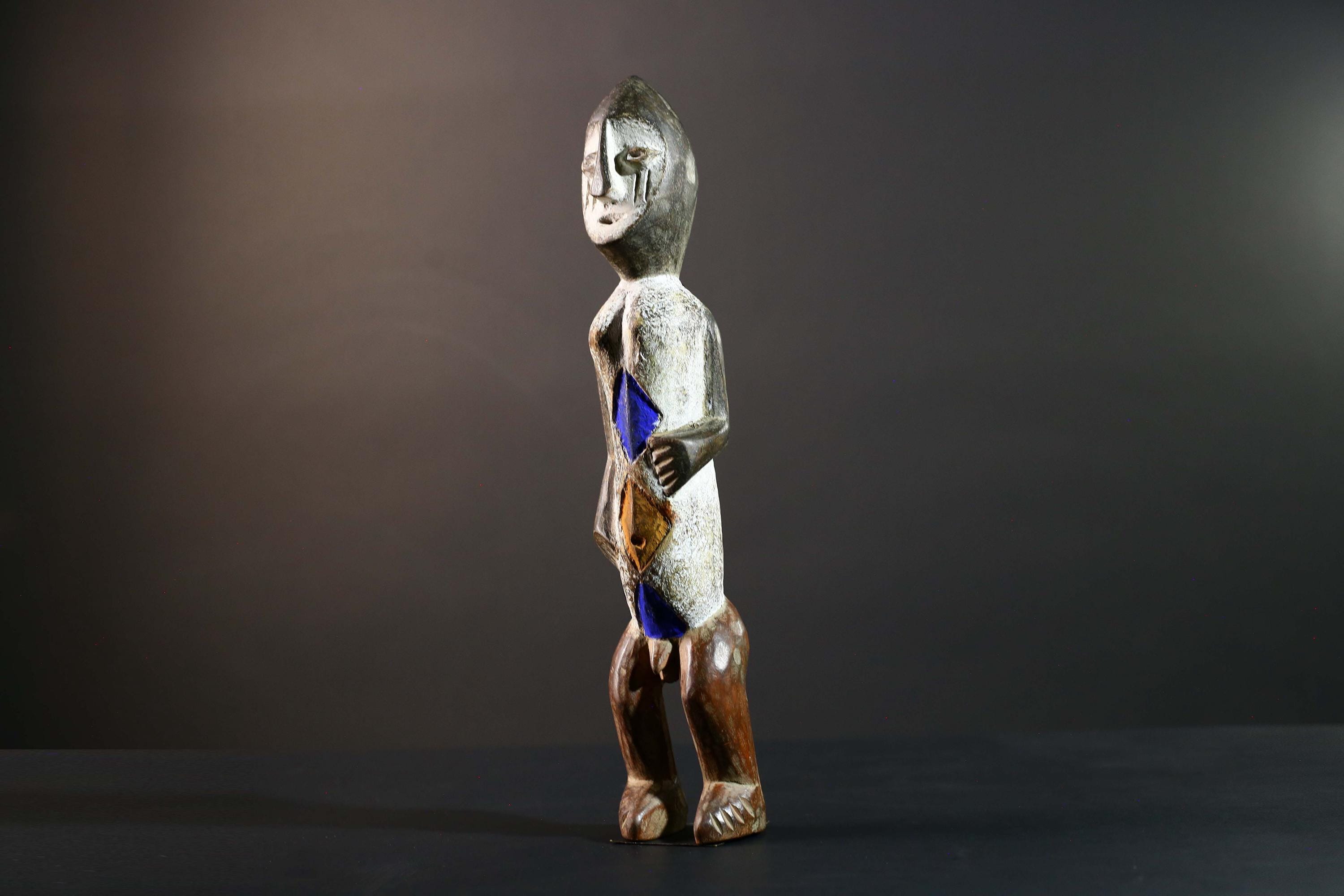 African Songye Power Figure Congo Tribal Statue Painted Wood Spiritual Sculpture-G5784