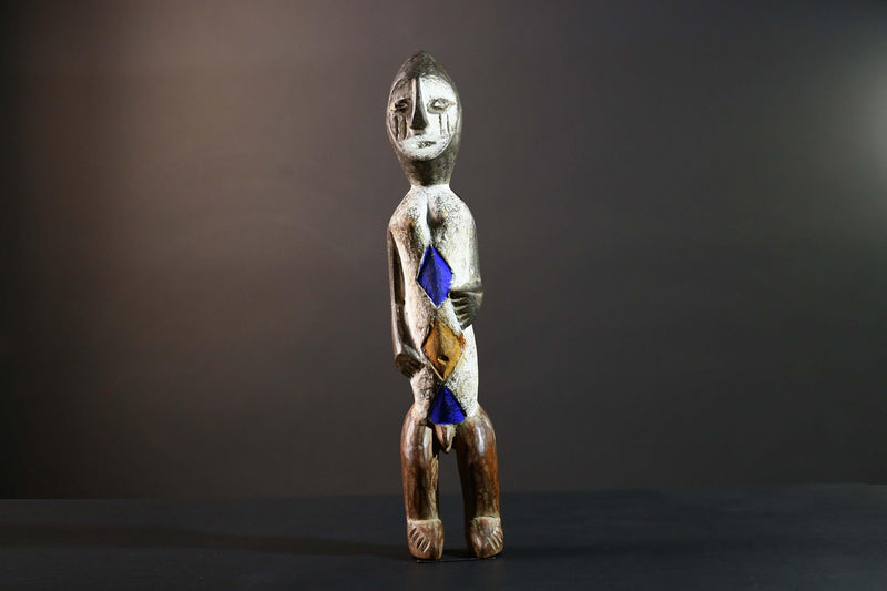 African Songye Power Figure Congo Tribal Statue Painted Wood Spiritual Sculpture-G5784