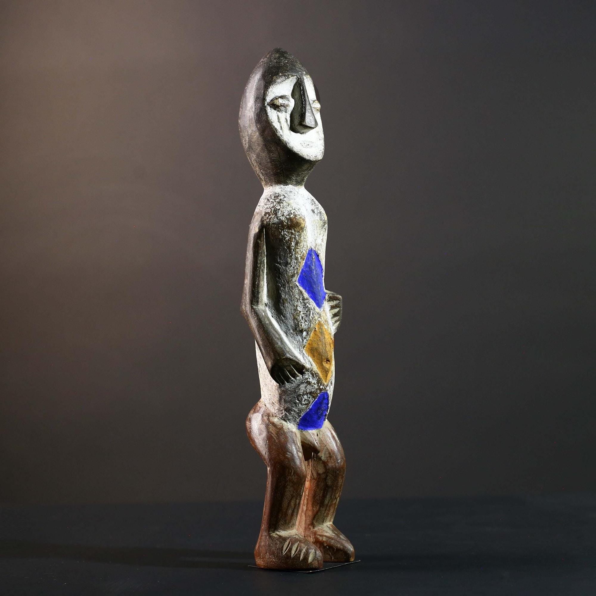 African Songye Power Figure Congo Tribal Statue Painted Wood Spiritual Sculpture-G5784