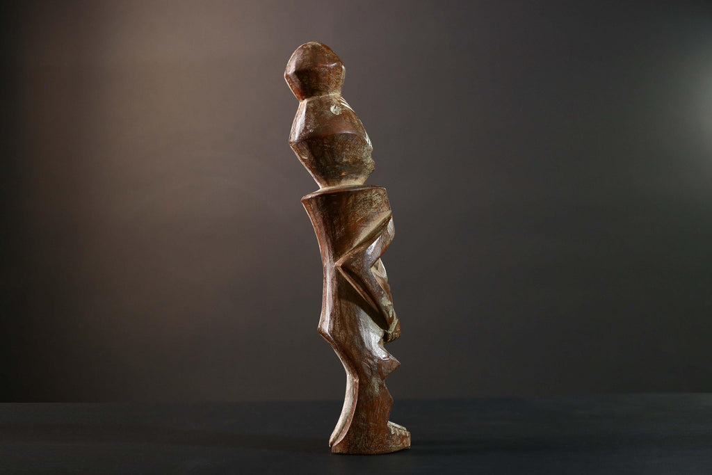 African Tribal Baule Style Geometric Carved Wood Statue Côte d’Ivoire Figure-G5785