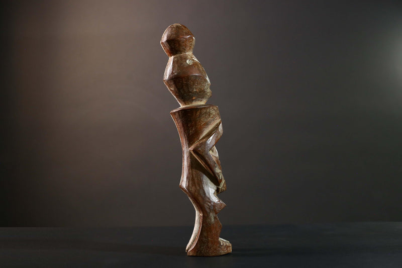 African Tribal Baule Style Geometric Carved Wood Statue Côte d’Ivoire Figure-G5785