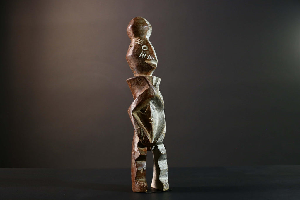 African Tribal Baule Style Geometric Carved Wood Statue Côte d’Ivoire Figure-G5785
