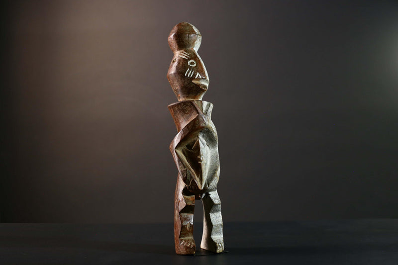 African Tribal Baule Style Geometric Carved Wood Statue Côte d’Ivoire Figure-G5785