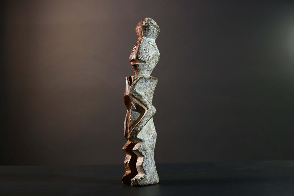 African Tribal Baule Style Geometric Carved Wood Statue Côte d’Ivoire Figure-G5785