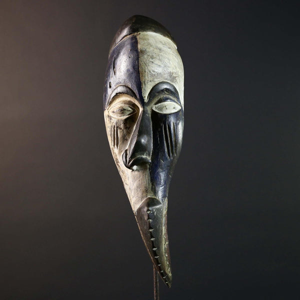 African Baule Mask Tribal Carved Wood Face Côte d’Ivoire Ritual Art Home Decor-G5786