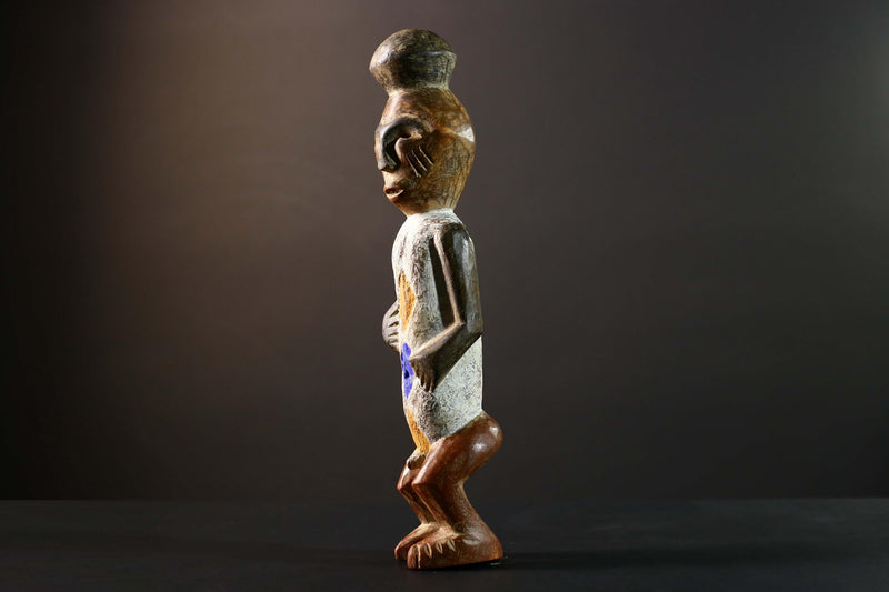 African Tribal Figure Carved Wood Statue Geometric Painted Ethnic Decor-G5790