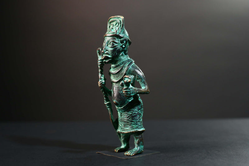 African Nigerian Bronze Tribal Figure Sculpture | Handcrafted Benin Style Vintage Art | Collectible West Africa Ritual Decor Statue-G5758