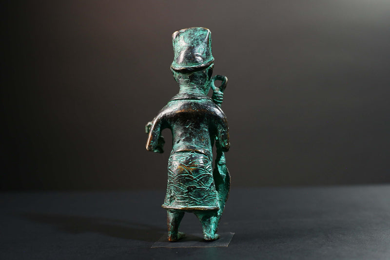 African Nigerian Bronze Tribal Figure Sculpture | Handcrafted Benin Style Vintage Art | Collectible West Africa Ritual Decor Statue-G5758