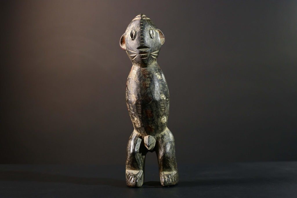 African Tribal Figure Dark Carved Wood Statue Textured Ethnic Art Decor-G5790