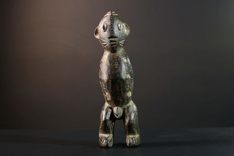 African Tribal Figure Dark Carved Wood Statue Textured Ethnic Art Decor-G5790
