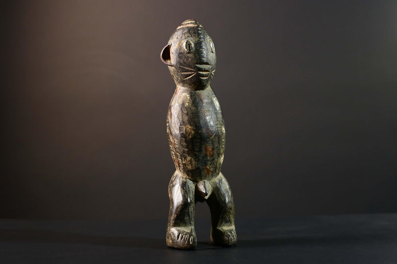 African Tribal Figure Dark Carved Wood Statue Textured Ethnic Art Decor-G5790