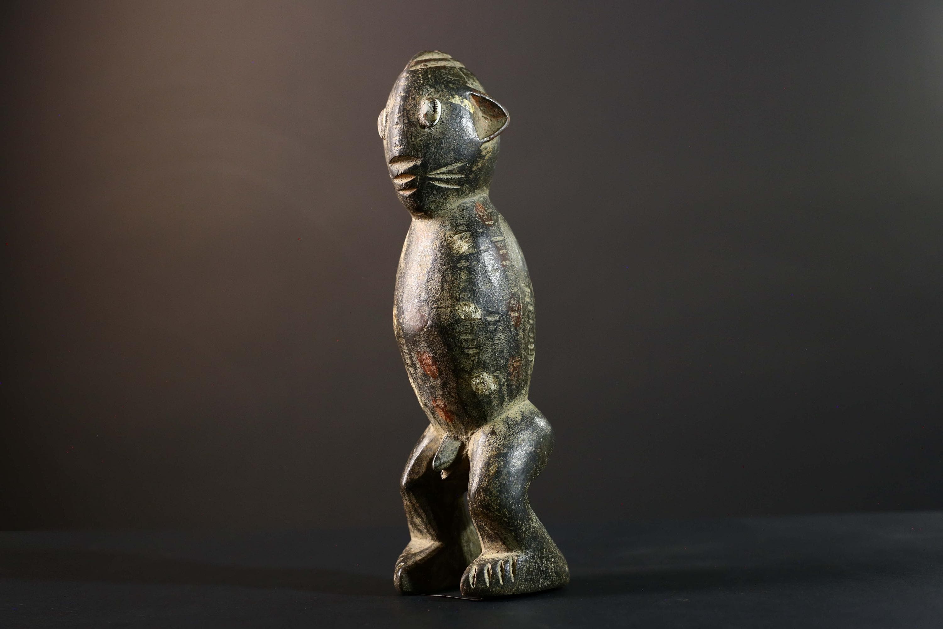 African Tribal Figure Dark Carved Wood Statue Textured Ethnic Art Decor-G5790