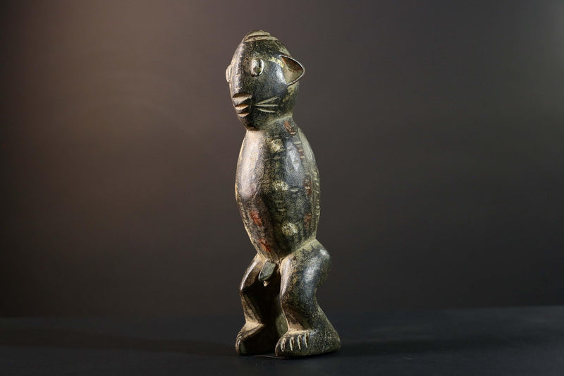 African Tribal Figure Dark Carved Wood Statue Textured Ethnic Art Decor-G5790