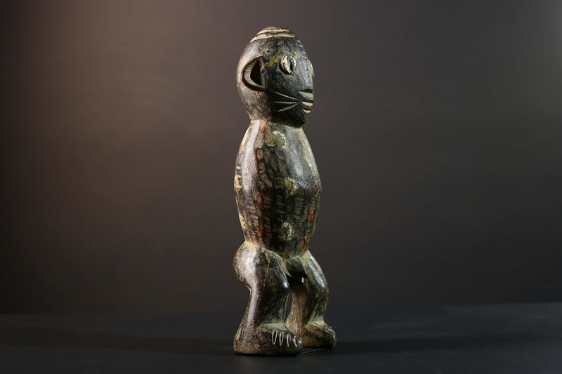 African Tribal Figure Dark Carved Wood Statue Textured Ethnic Art Decor-G5790