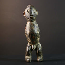 African Tribal Figure Dark Carved Wood Statue Textured Ethnic Art Decor-G5790