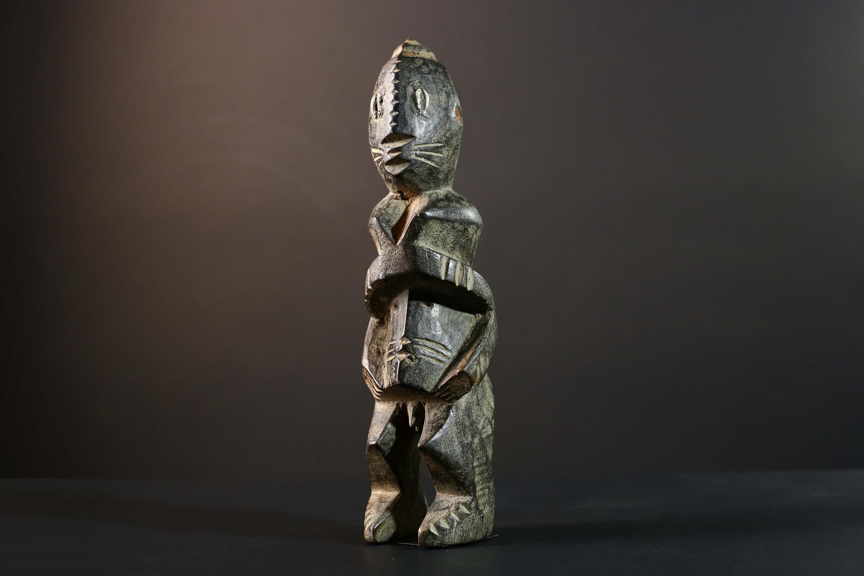 African Tribal Figure Carved Wood Statue Primitive Dark Ethnic Art Decor-G5792