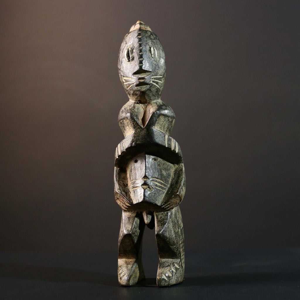 African Tribal Figure Carved Wood Statue Primitive Dark Ethnic Art Decor-G5792