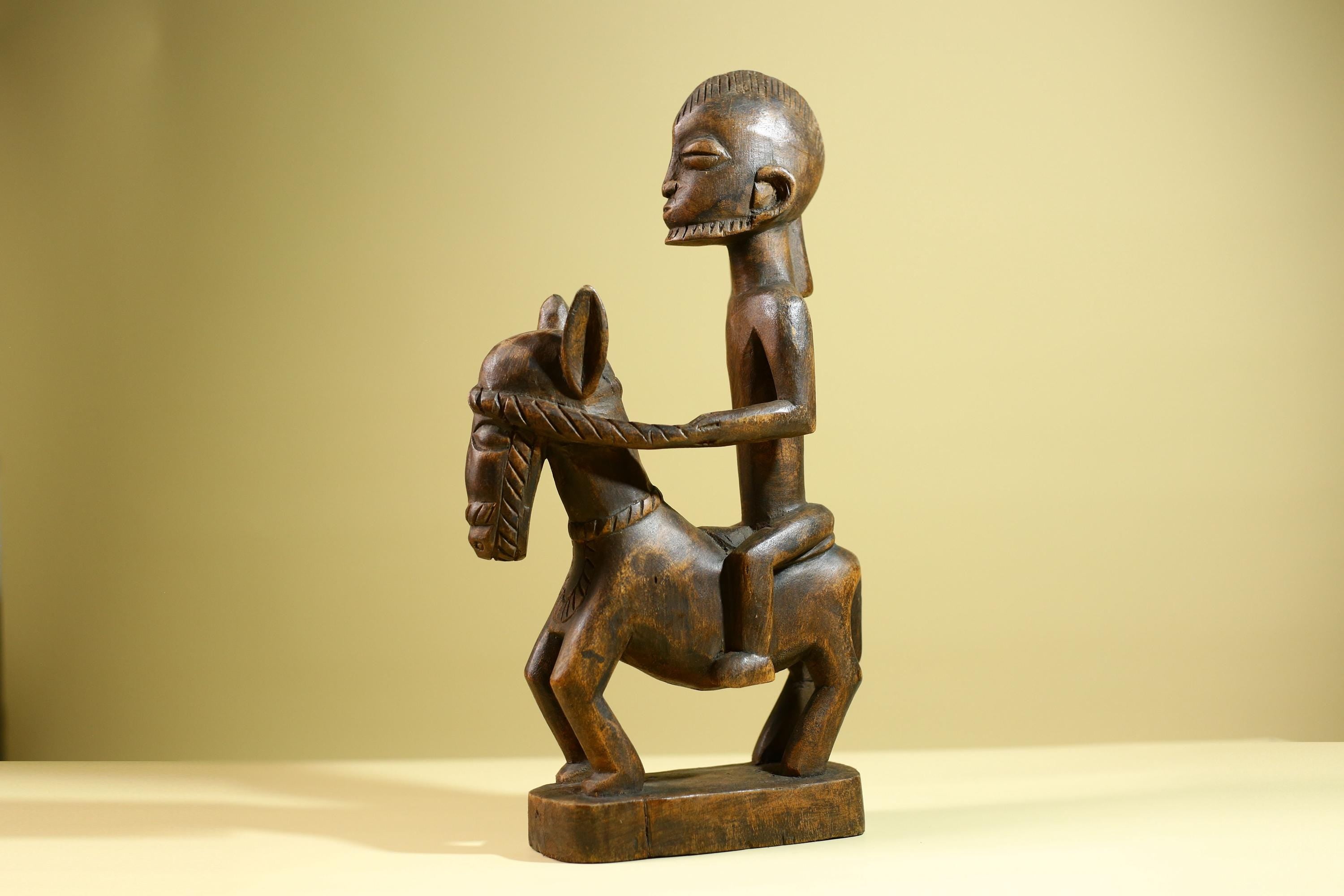 African Tribal Rider Statue: Hand Carved Wood Horseman Cultural Art-G5798