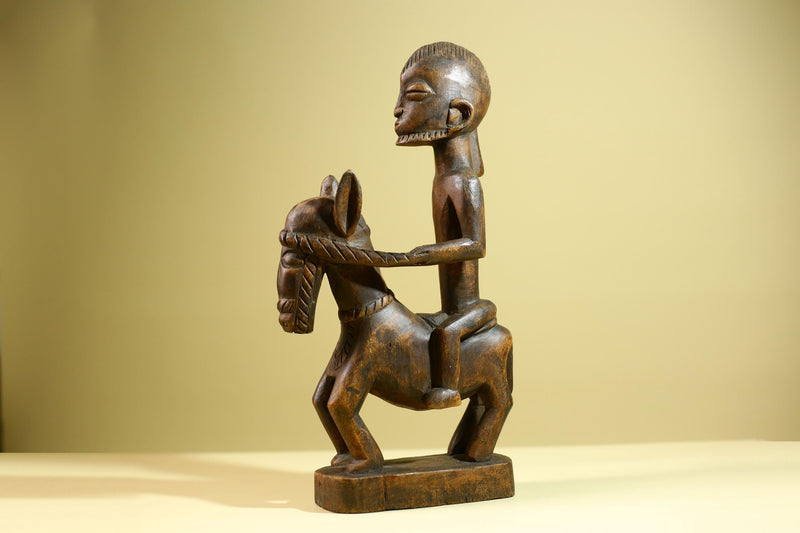 African Tribal Rider Statue: Hand Carved Wood Horseman Cultural Art-G5798