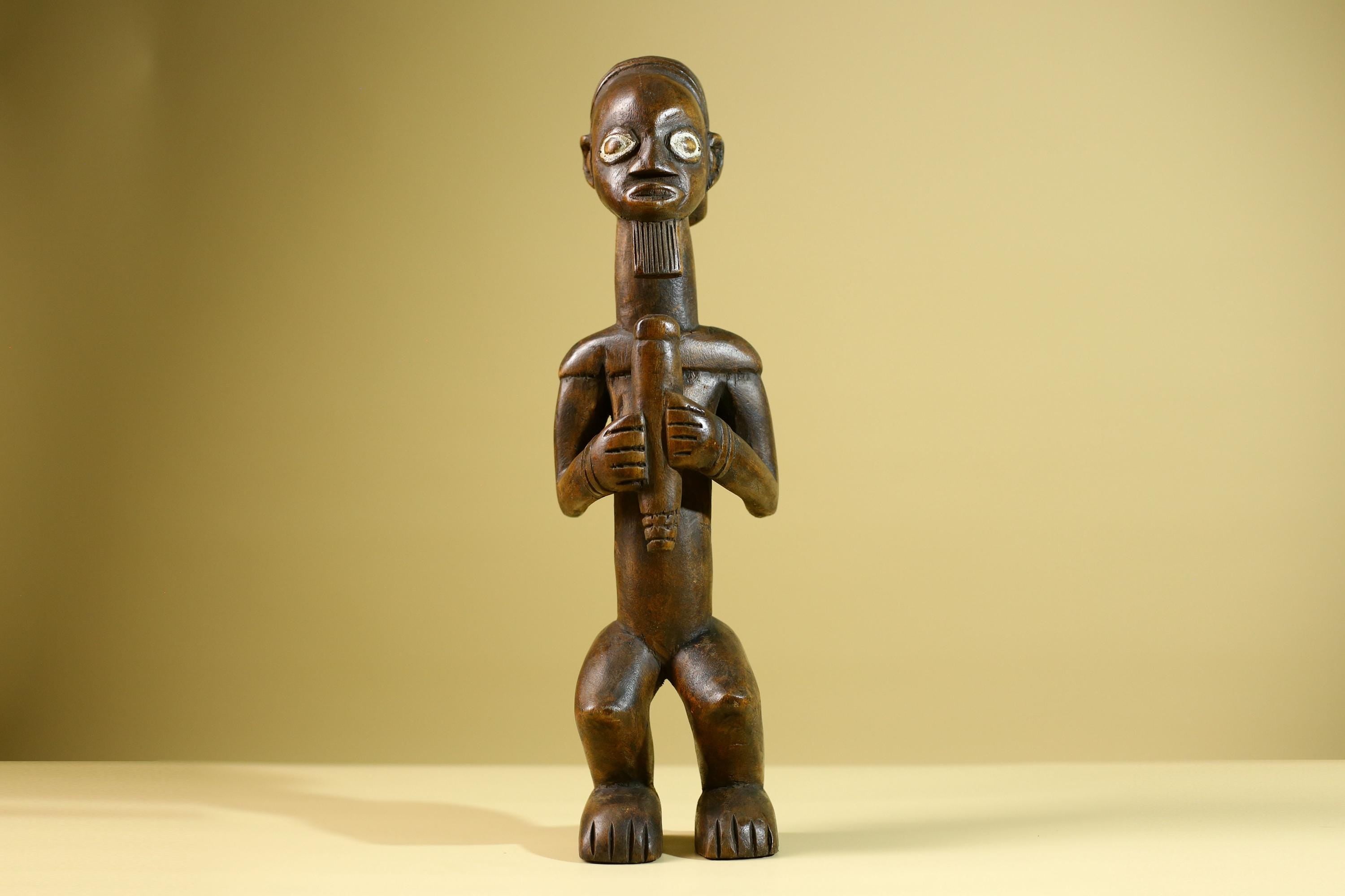 African Tribal Bearded Figure: Hand Carved Wood Cultural Art Sculpture Decor-G5799